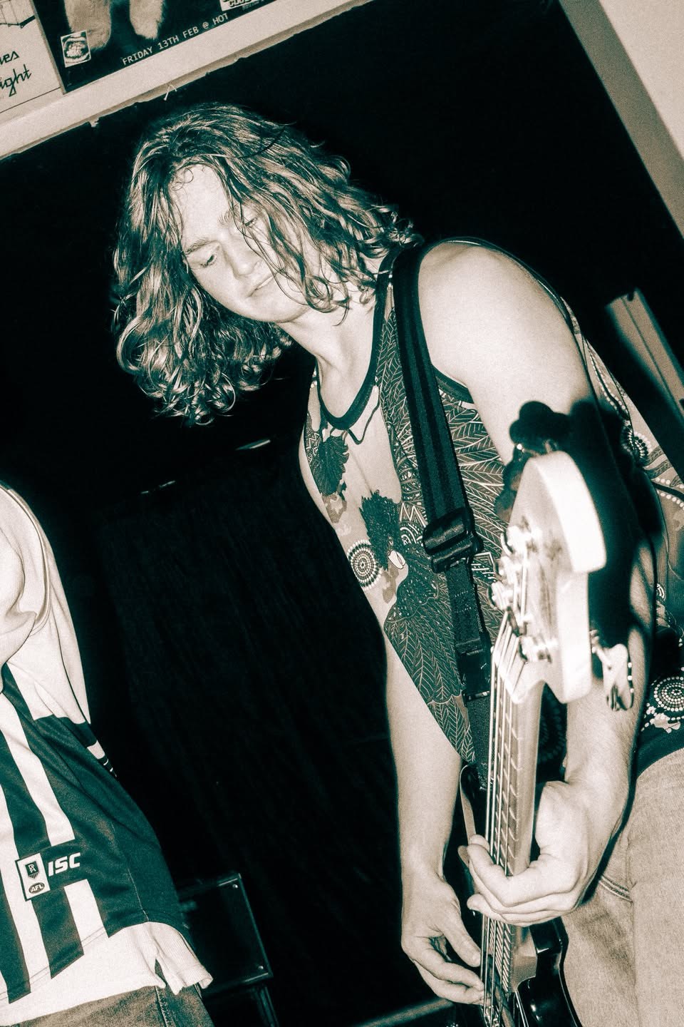 Will on bass, black and white